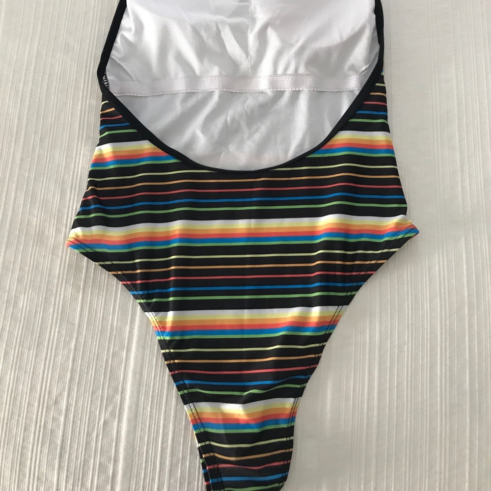 New Striped Halter Retro One Piece Swim Body Suit - Picture 6 of 7